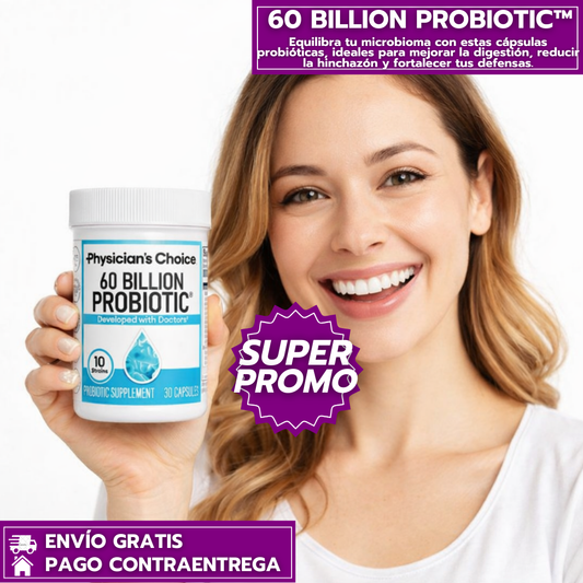 60 BILLION PROBIOTIC™: Probiótico de Alta Potencia con 10 Cepas para Salud Digestiva e Intestinal