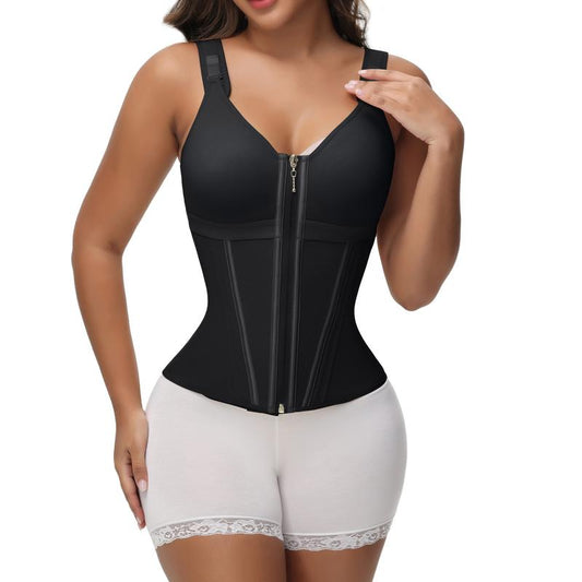 Corsé de látex con varillas y cremallera para mujer Shapshe®, chaleco moldeador de abdomen con sujetador