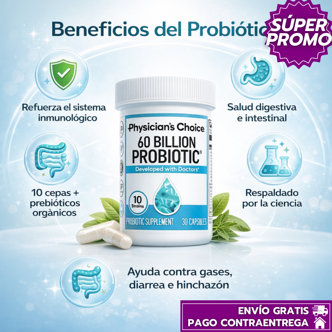 60 BILLION PROBIOTIC™: Probiótico de Alta Potencia con 10 Cepas para Salud Digestiva e Intestinal