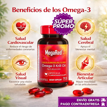 Mega Red™: Omega-3 de alta absorción que apoya el corazón, cerebro y bienestar integral en una sola cápsula diaria