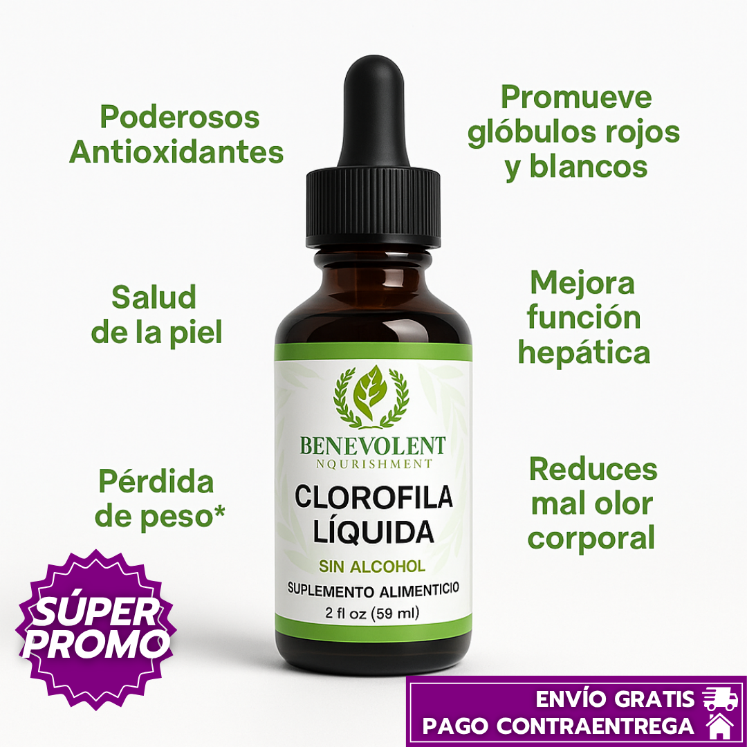 Clorofila Líquida Benevolent™: Desintoxica, Oxigena y Apoya la Pérdida de Peso Natural