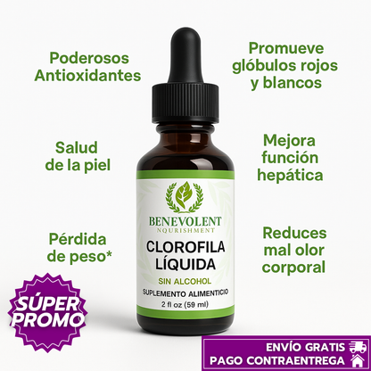 Clorofila Líquida Benevolent™: Desintoxica, Oxigena y Apoya la Pérdida de Peso Natural