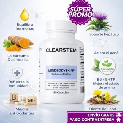Clearstem™: Cápsulas que Equilibra las Hormonas, Reduce el Acné y Mejora la Salud Digestiva y Hepática.