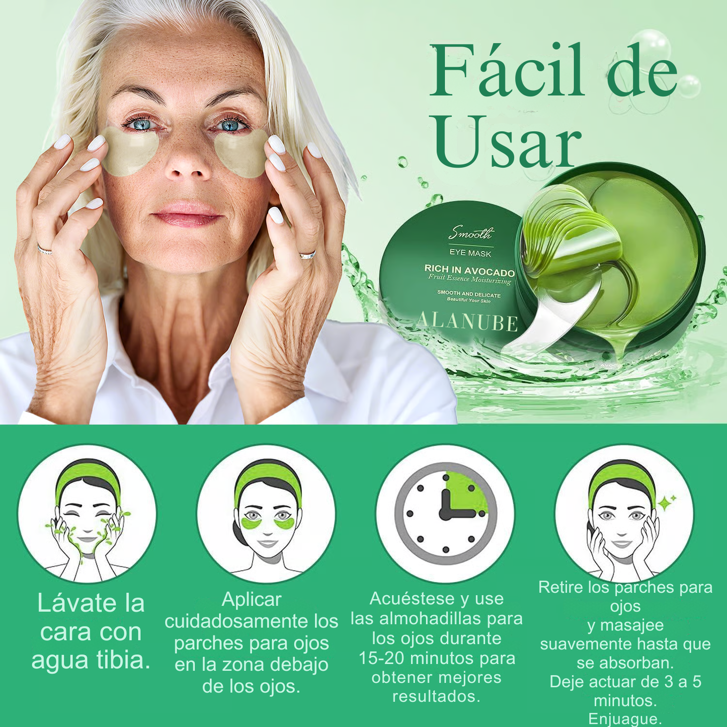 ¡Ojos más hidratados y rejuvenecidos! Máscara Suave Periocular Avocado Eye Mask™